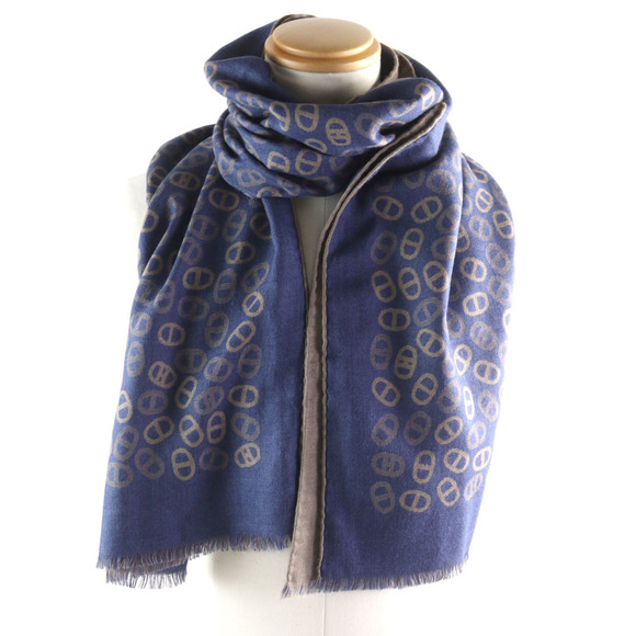 HERMES Men's Cashmere and Silk Chaine d'Ancre All-Over Print Two-Tone Stole/S...
